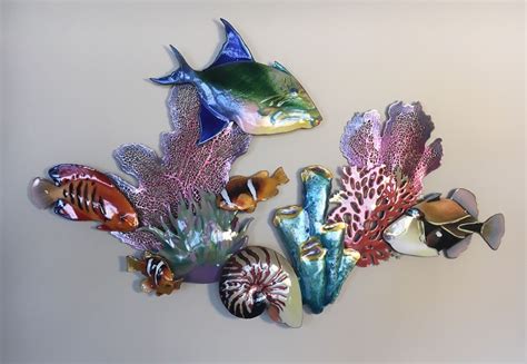 Tropical Fish Metal Wall Sculpture By Bovano Of Cheshire Metal Fish