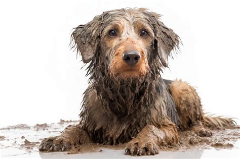 Premium Ai Image Dirty Dog Covered In Mud Isolated On White
