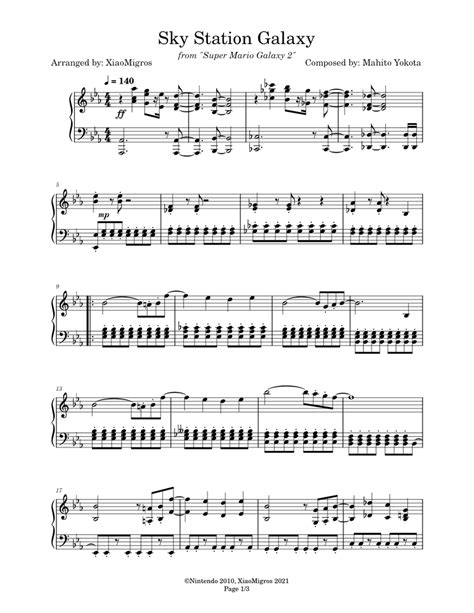 Sky Station Galaxy Super Mario Galaxy 2 Sheet Music For Piano Solo