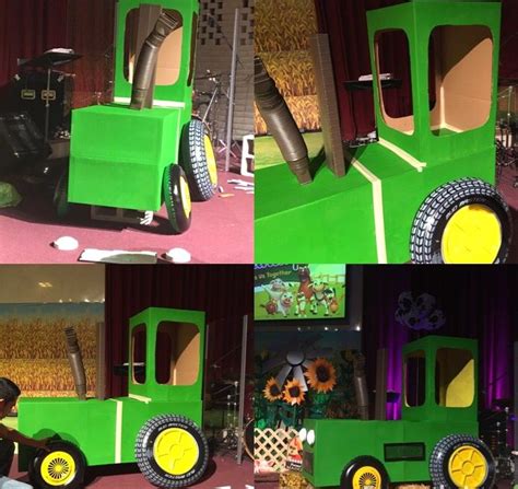 Tractor Made Out Of Carboard Boxes Stage Decoration Vbs 2016 Barnyard