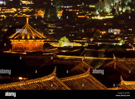 Night View Of Old Town Of Lijiang Yunnan Province China Stock Photo
