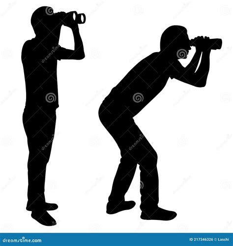 Men With Binoculars Isolated On White Stock Vector Illustration Of White Look
