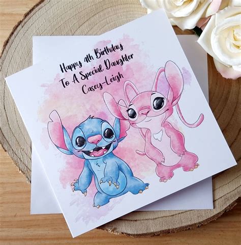 Personalised Stitch And Angel Birthday Card 6 X 6 Sister Etsy Uk