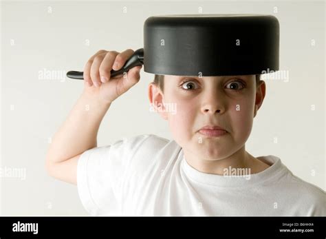 Funny Silly Boy Child Messing About Fun Happy Saucepan On Head Sauce