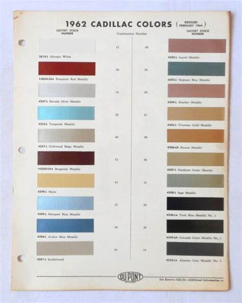1962 Cadillac Dupont Color Paint Chip Chart All Models Ebay