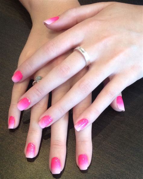 Bright To Pale Pink Ombré With Accent Glitter Nail Ombre Nail Designs