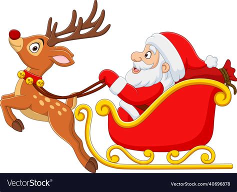 christmas cartoon santa with reindeer sleigh vector image