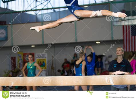 Gymnasts Girl Jump Splits Beam Editorial Image Image