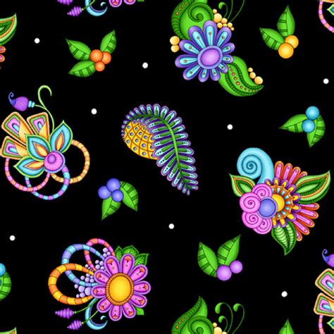 Festival Paisley Fabric Debi Payne Qt Fabrics Black Etsy