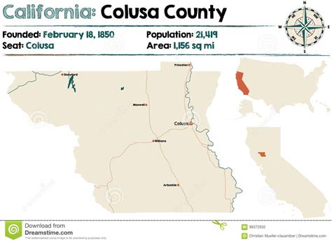 California Colusa County Map Stock Vector Illustration Of