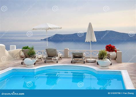 Hotel With Sea View At Santorini Stock Photo Image Of Hotel Pool