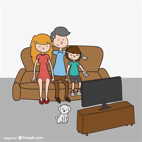 Dibujo De Familia Viendo La Televisión Vector Gratis
