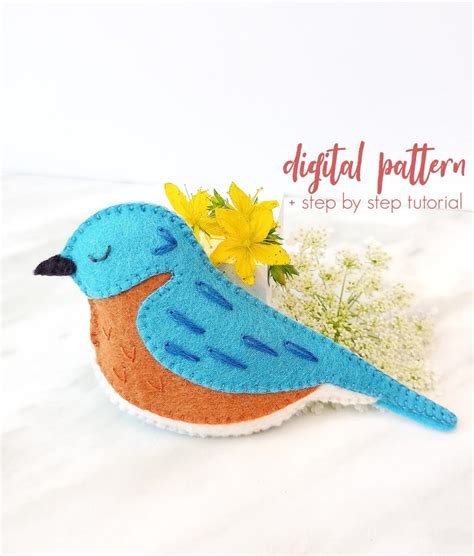 Felt Bluebird Sewing Pattern Pdf And Svg Files Embroidered Etsy