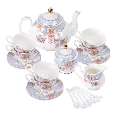 Buy Fanquare Purple Flowers Porcelain Tea Set Tea Cup And Saucer Set Wedding Tea Service For 6