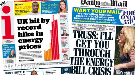 Newspaper Headlines Energy Bill Crisis As Record Price Hike Looms