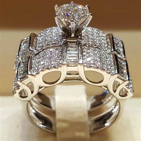 Buy Female Crystal White Round Ring Set Luxury