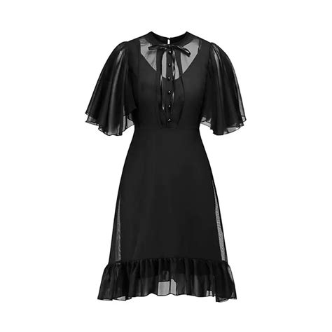 Summer Party Sexy Dresses Black Vintage Evening Women Gothic Lace See Through Retro Pleated