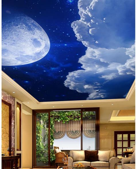 3d Wall Murals Wallpaper Full Moon Night Sky Ceiling Cloud