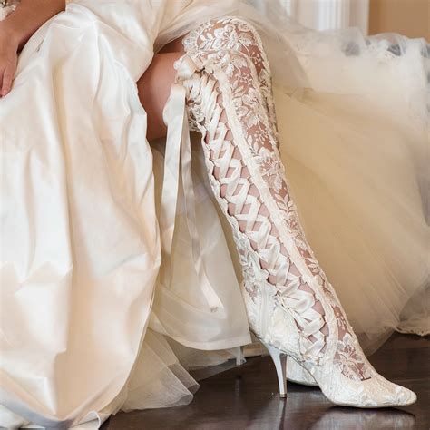 Over The Knee Ivory Lace Wedding Boots House Of Elliot