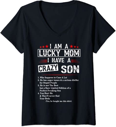 Womens I Am A Lucky Mom I Have A Crazy Son T Shirt Christmas Ts V