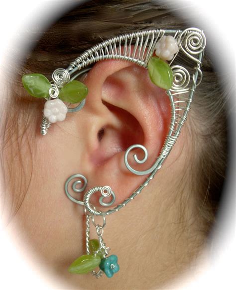 Elf Ear Wraps Silver With Glass Leaves And Flower By Jhammerberg On