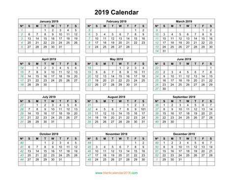 2019 year at a glance calendar poster. Blank Calendar 2019