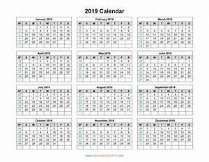 Blank Calendar 2019 Landscape