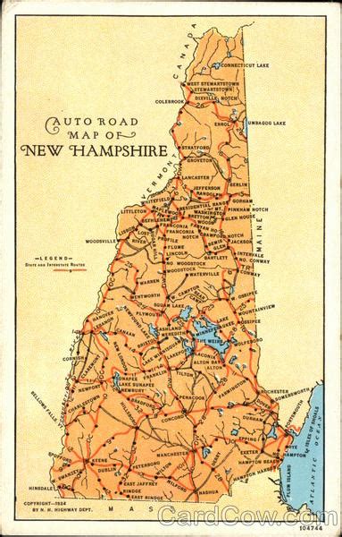 Auto Road Map Of New Hampshire Maps Postcard