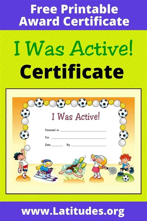 Free Award Certificate I Was Active Primary Managing Recess Free