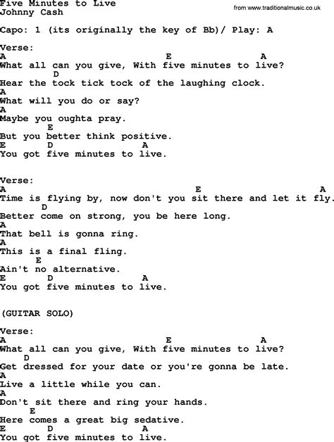 Johnny Cash Song Five Minutes To Live Lyrics And Chords