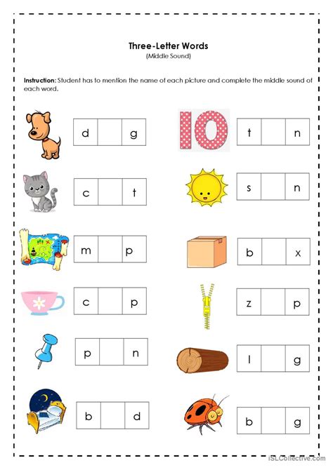 Three Letter Words Middle Sound English Esl Worksheets Pdf And Doc