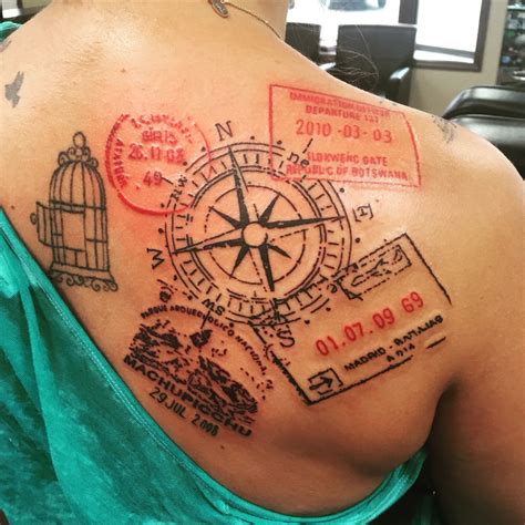 Travel Tattoo With Passport Stamps Map Tattoos Time Tattoos Tattoo
