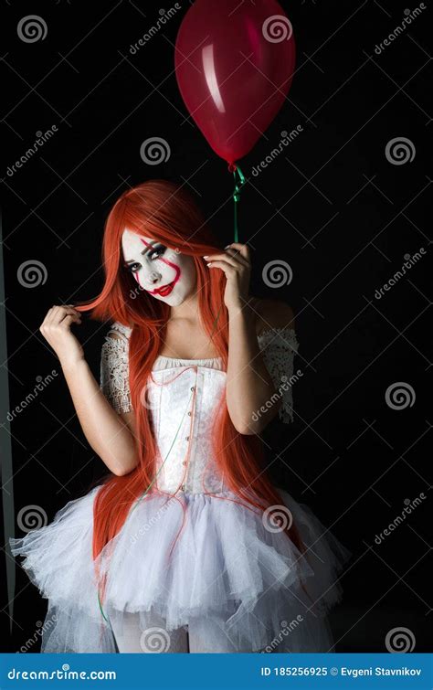 A Girl In A Clown Costume With Scary Makeup Stock Image Image Of Circus Evil