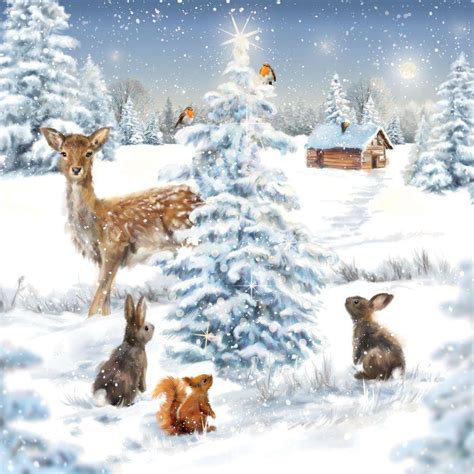 Christmas Card Animals Around A Xmas Tree Highworth Emporium