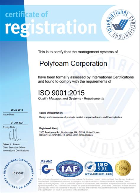 Polyfoam Corporation Is A Registered Iso 9001 Company