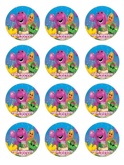 Barney Edible Cupcake Toppers 12 Images Cake Image Icing Sugar Sheet