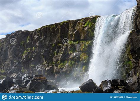 Oxararfoss Waterfall Summer Day View Thingvellir Iceland Stock Photo