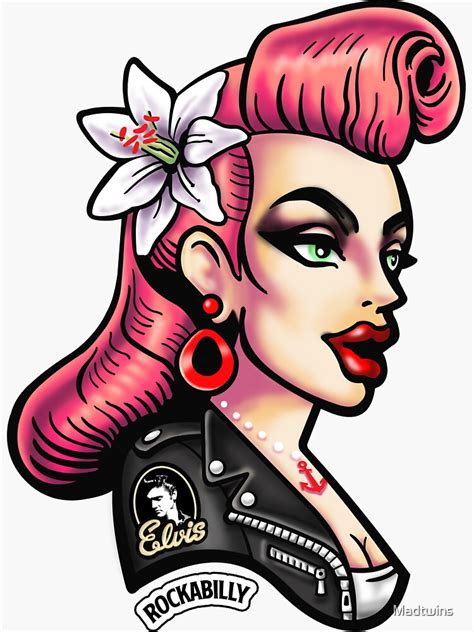 pink rockabilly pin up girl sticker by madtwins redbubble