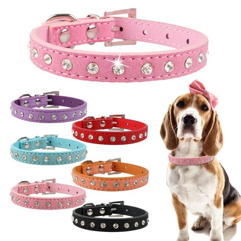 Rhinestones Dog Collar For Chihuhua Soft Suede Leather Small Dog