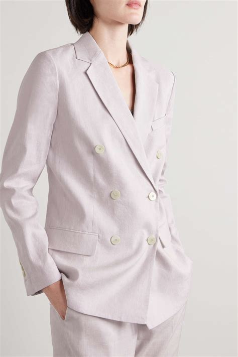 Theory Double Breasted Linen Blend Blazer Net A Porter