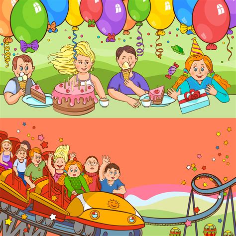 Child Birthday Cartoon Banner Set 465934 Vector Art At Vecteezy