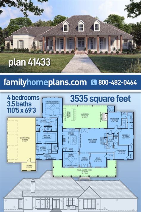 Plan 41433 Acadian Home Plan With Outdoor Kitchen 3535 Sq Ft 4 Bed