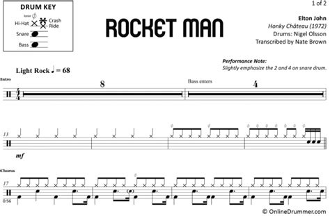 With this piano sheet music, you can play elton john's 1972 super hit rocket man (i think it's going to be a long, long time) on piano. Rocket Man - Elton John - Drum Sheet Music | OnlineDrummer.com