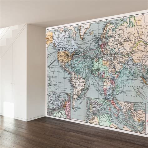 Vintage World Map Wall Mural Decal 地図