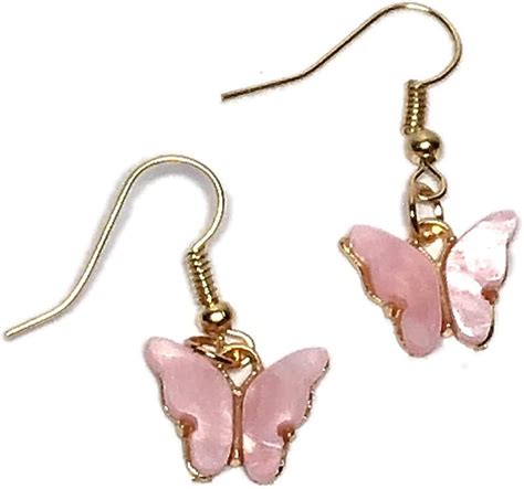 Amazon Com Butterfly Earrings Cute Pink Butterfly Jewlery Drop Dangle