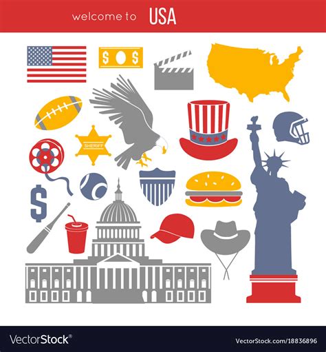 Usa Culture Symbol Set Europe Travel Usa Vector Image