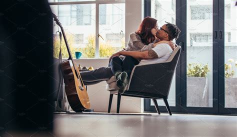 Romantic Interracial Couple Kissing People Images ~ Creative Market