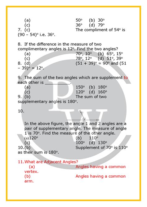 Cbse Class 7 Maths Worksheet For Line And Angles Pw