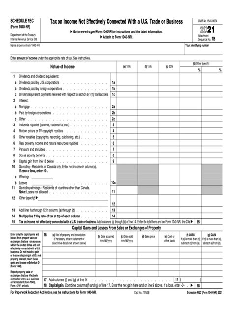 2021 Form Irs 1040 Nr Schedule Nec Fill Online Printable Fillable