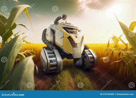 Futuristic Farming Machines Automated And Solar Powered Robots In